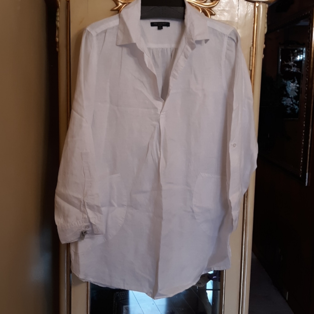 Linen white long/3/4 sleeve blouse
